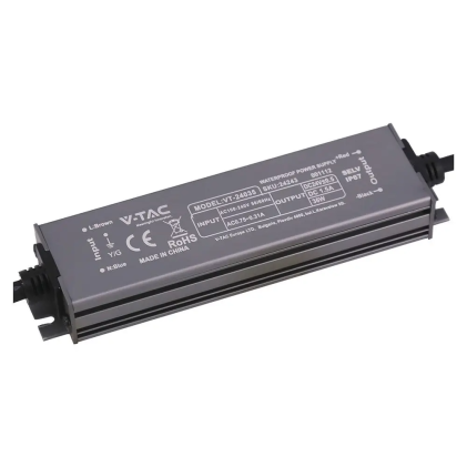 V-TAC Alimentatore LED in Metallo 36W 24V 1.5A con 1 Uscita 140x35x21mm IP67