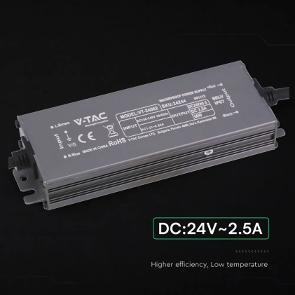 V-TAC Alimentatore LED in Metallo 60W 24V 2.5A con 1 Uscita 159x50x25 IP67