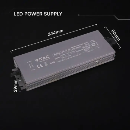 V-TAC Alimentatore LED in Metallo 300W 12V 25A con 1 Uscita 244x80x29mm IP67