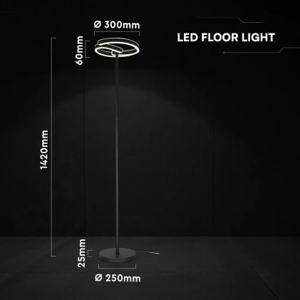 V-TAC Piantana LED 25W Cablata Decorativa in Metallo Nera Opaca H1420mm 4000K