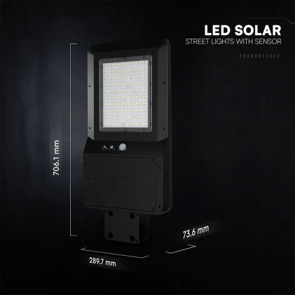 V-TAC Armatura Stradale LED 40W 150LM/W con Pannello Solare PIR Telecomando Nera CCT IP65