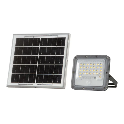 V-TAC Faro LED Solare 10W con Telecomando e Sensore PIR LED Sostituibili Grigio 6000K IP65