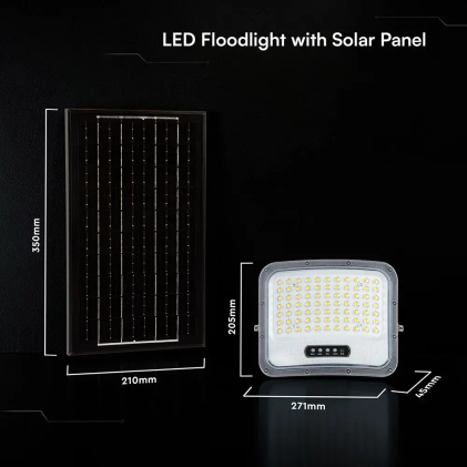 V-TAC Faro LED Solare 12W con Telecomando Cavo 5m Nero CCT Dimmerabile IP65