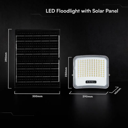 V-TAC Faro LED Solare 20W con Telecomando Cavo 5m Nero CCT Dimmerabile IP65