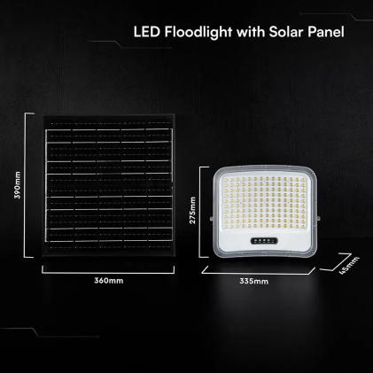 V-TAC Faro LED Solare 25W con Telecomando Cavo 5m Nero CCT Dimmerabile IP65