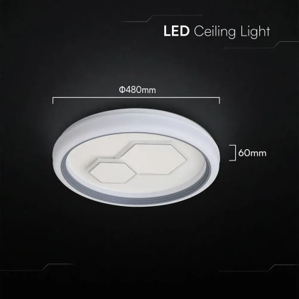 V-TAC Lampadario LED 60W Rotondo Decorativo con Telecomando RF Bianco/Grigio CCT Dimmerabile