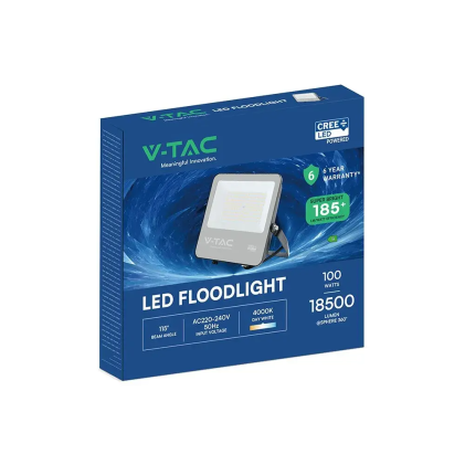 V-TAC PRO Faro LED SMD Chip CREE 100W 185LM/W Cavo 1m Nero 4000K IP65