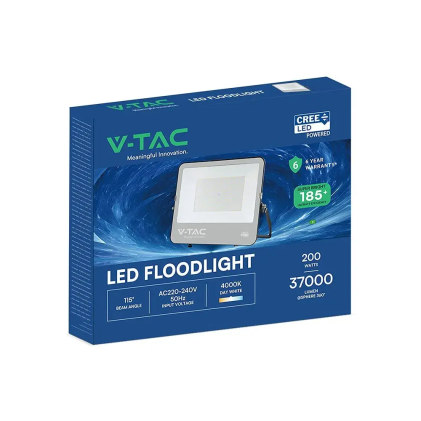 V-TAC PRO Faro LED SMD Chip CREE 100W 185LM/W Cavo 1m Nero 6500K IP65