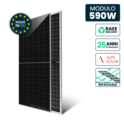 Modulo Fotovoltaico ALPS Solar 590W EU Classe A Bifacciale N-Type Silver Frame 2279x1134x30mm