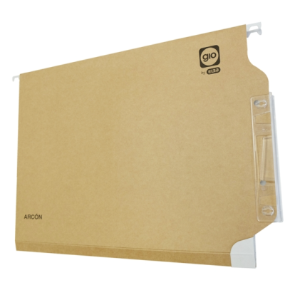 Cartella portadocumenti sospesa Gio By Elba, formato A4, 240 g/m&sup2;, rilegatura a V, capacit&agrave; massima 100 fogli, cartone bicolore, finestra con effetto lente d'ingrandimento, etichette bianche incluse.