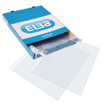 Elba Confezione da 100 Copertine in PP Multiforato 70 Micron - Formato Folio - Finitura Crystal - Trasparente