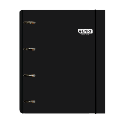 Raccoglitore ad Anelli Enri A4+ con Ricarica da 100 Fogli da 80gr Griglia 5x5 con Fasce Colorate - 4 Anelli 35mm - Copertina Lucida Extra Rigida - Colore Nero