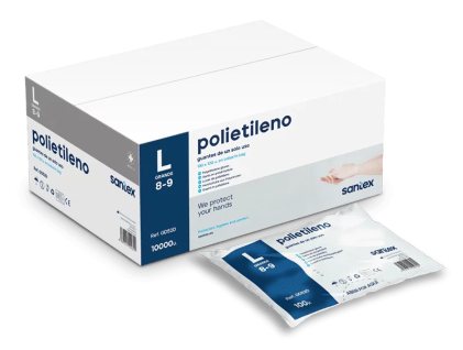 Santex Polietilene Confezione da 100 Guanti in Polietilene Taglia L - Senza Polvere - Senza Lattice - Non Sterili - Trasparenti