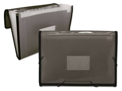 Ingraf Cartella con Tassello a Cornice 13 Dipartimenti Formato A4 - Polipropilene Traslucido - Elastici e Alette - Colore Grigio