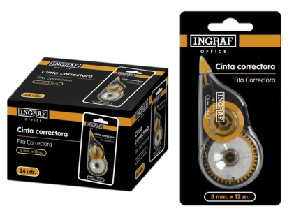 Nastro correttore a secco Ingraf 5mmx12m - Correzione rapida e pulita - Scrittura immediata