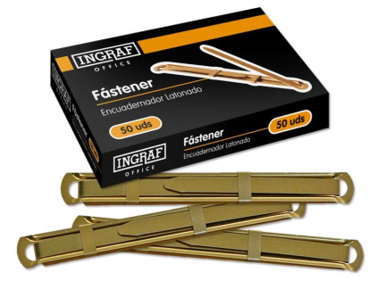 Confezione da 50 Elementi di Fissaggio Ingraf - Ottone per Rilegatura Veloce e Resistente - Include Linguetta e Cursore - Colore Oro