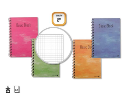 Quaderno Spirale Dorata 8&ordm; Naturale (153x102mm) 80 Fogli 60gr A Quadretti - Margine Evidenziato - Copertina Laminata Normale - Colori Assortiti