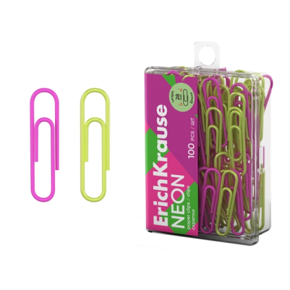 ErichKrause Confezione da 100 clip rivestite al neon - 28 mm - Scatola di plastica - Colori assortiti