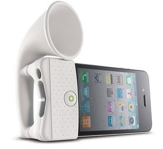 Amplificatore Audio Suono in Silicone Horn Stand per Apple Iphone 4 4S 5 BIANCO