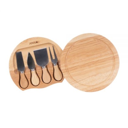 Set tagliere e coltelli in legno Jocca - Diametro 20 cm - Scomparto interno con 4 coltelli