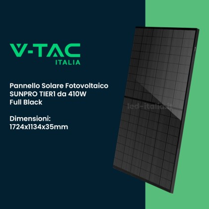 V-TAC Italia KIT Fotovoltaico Monofase 5kW con Inverter Ibrido, 12 Moduli SUNPRO TIER1 410W Full Black con Accmulo LFP 6kWh