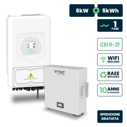 Kit Fotovoltaico Monofase 5Kw Con Inverter Ibrido Deye E Batteria Lifepo4 5Kwh, Doppio Mppt, Cei 0-21, Wifi, Garanzia 10 Anni (11526 + 11547)