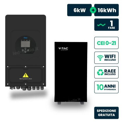 Kit Fotovoltaico Monofase Ibrido Lv 6Kw+16Kwh Lfp Cei 0-21 Nero