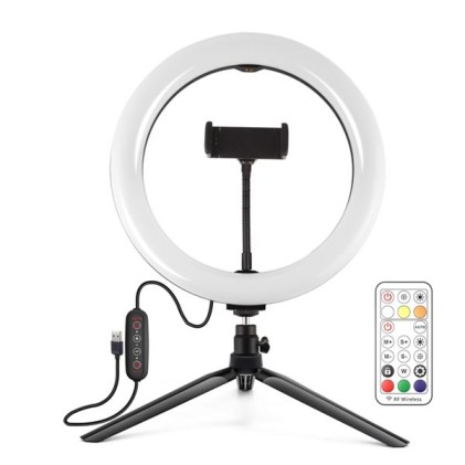 XO BGD007 Pack Youtuber RGB USB Ring Light con treppiede da tavolo - 26 modalit&agrave; di illuminazione RGB - 2600lm - Telecomando
