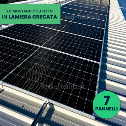 Kit Struttura In Alluminio Per Montaggio 7 Pannelli Fotovoltaici 35Mm Per Installazione Su Tetto In Lamiera Grecata Orizzontale