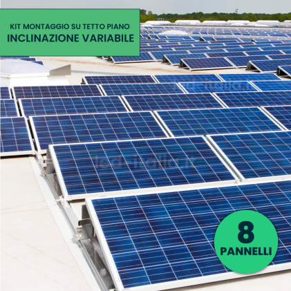Kit Struttura In Alluminio Per Montaggio 8 Pannelli Fotovoltaici 35Mm Per Installazione Su Tetto Piano Con Inclinazione Variabile