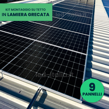 Kit Struttura In Alluminio Per Montaggio 9 Pannelli Fotovoltaici 35Mm Per Installazione Su Tetto In Lamiera Grecata In Verticale