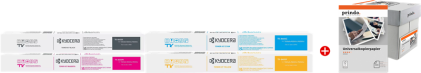 ORIGINALE Kyocera Value Pack nero / ciano / magenta / giallo / Bianco TK-8605 MCVP + Prindo Universal Papier 2500 Blatt 90000 pagine