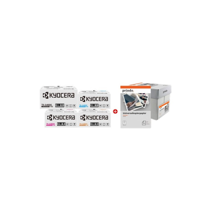ORIGINALE Kyocera Value Pack nero / ciano / magenta / giallo / Bianco TK-5480 MCVP + Prindo Universal Papier 2500 Blatt 5000 pagine