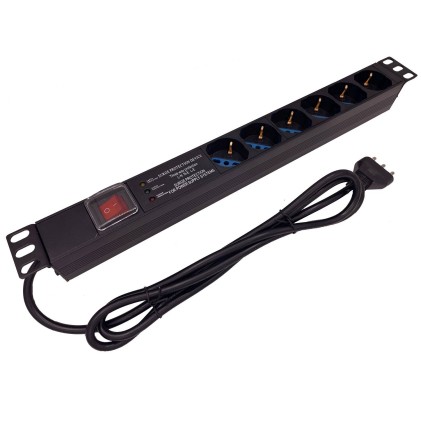 Multipresa Da Rack 19" 6 Prese Universali Con Interruttore Spina Italiana 16A E Interruttore Contro Le Sovratensioni