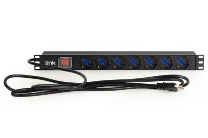 Link Multipresa Da Rack 19" 7 Prese Universali Con Interruttore Spina Italiana 16A Cavo Mt 3