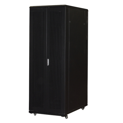 Armadio Rack 42U 800X1200 Porta Doppia Traforata Con 2 Ripiani Nero
