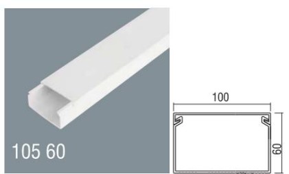 Canalina Passacavi In Pvc Mm 100X60 Mt 2 Con Coperchio Scorrevole Bianco