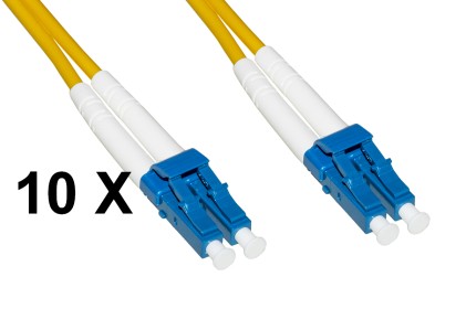 Confezione 10 Cavi Fibra Ottica Lc A Lc Singlemode Duplex Os2 Guaina 2 Mm 9/125 Mt.5