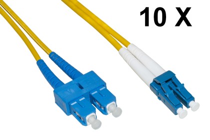 Confezione 10 Cavi Fibra Ottica Lc A Sc Singlemode Duplex Os2 Guaina 2 Mm 50/125 Mt.3