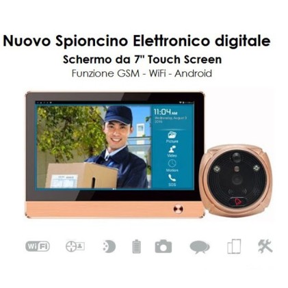 Spioncino Per Porte LKM Security Con Ampio Display Touch Screen Da 7 Pollici Con Sistema Android Con Funzione WiFi + GSM Colore Bronzo