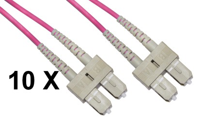 Confezione 10 Cavi Fibra Ottica Sc A Sc Multimode Duplex Om4 Guaina 2 Mm 50/125 Mt.5