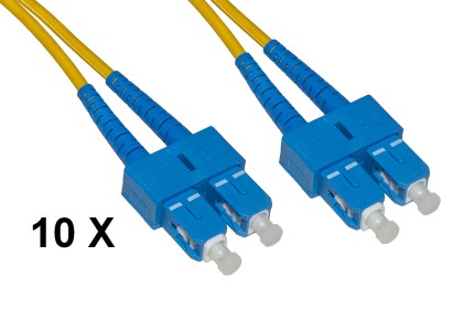 Confezione 10 Cavi Fibra Ottica Sc A Sc Singlemode Duplex Os2 Guaina 2 Mm 50/125 Mt.5