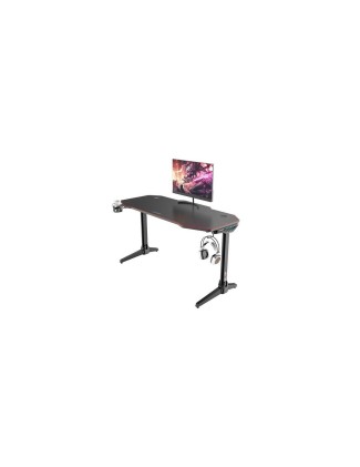 Muvip PRO800 XL Tavolo da Gioco in Fibra di Carbonio con Luce RGB - Solido - Tappetino 140cm - Portabicchieri - Gancio per Cuffie - Misure 140x60x75cm - Colore Nero