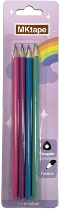 MKtape Confezione da 4 matite colorate triangolari - Piombo 3,0 mm - Resistenza alla rottura - Colori pastello
