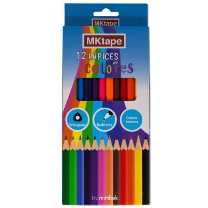 MKtape Confezione da 12 matite colorate triangolari - Piombo da 3,0 mm - Resistenza alla rottura - Colori assortiti