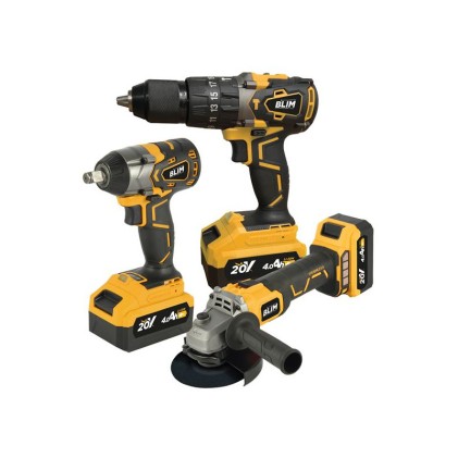 Blim Radial Pacco batterie 115mm 20V 4Ah + Trapano a percussione 20V 4Ah + Avvitatore a impulsi 20V 4Ah - Impugnatura ergonomica - Include 2 batterie