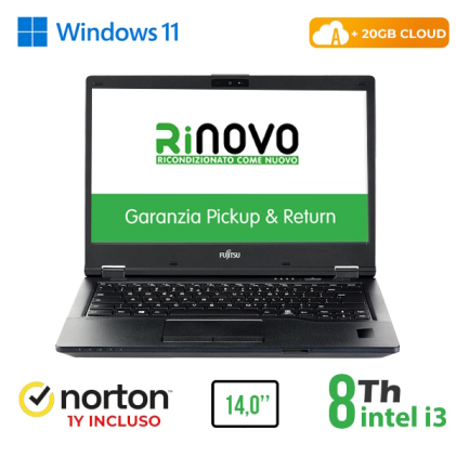 RINOVO FUJITSU NB LIFEBOOK E549 i3-8X00 DDR4 8GB 256GB SSD 14" W11P CLOUD20G GRADE A 1Y