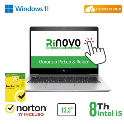 Rinovo Nb Hp 830 G5 I5-8X00U Ddr4 8Gb Ssd 256Gb 13.3" Touch Cloud20Gb W11P Grade A 1Y Wa - Ricondizionato