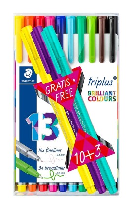 Staedtler Triplus Color 323 Confezione da 10 pennarelli a punta fine - Corsa 1 mm circa - Inchiostri a base d acqua - Colori assortiti