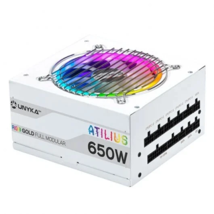 Alimentatore Unykach Atilius RGB Bianco 650W 650W ATX 2.31 - Illuminazione RGB - Completamente modulare - PFC attivo - Ventola da 120mm